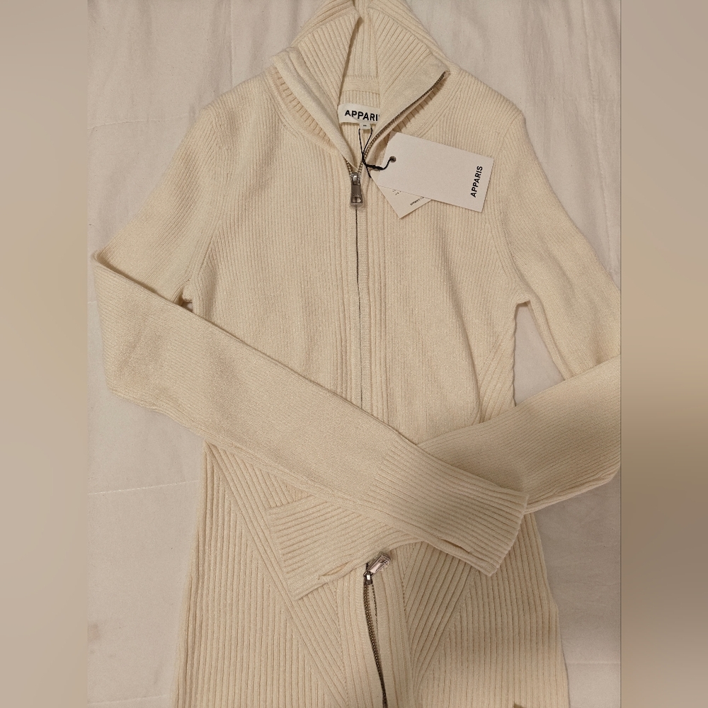 Apparis Nova Zip Up Cardigan in Cream NWT